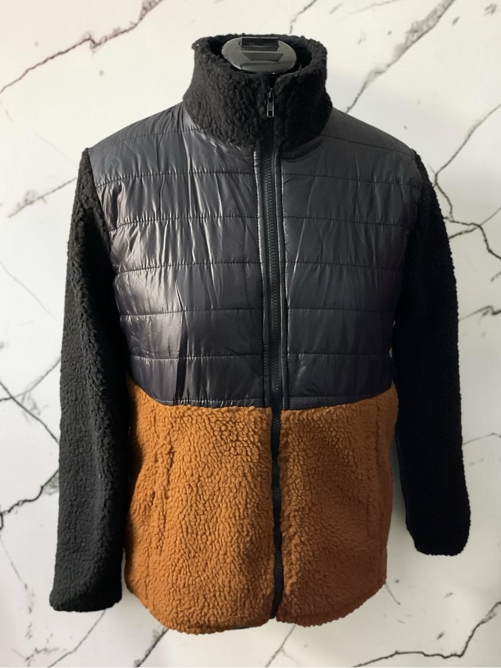 Colorblock Teddy Jacket in Black and Brown P:21” L:29”